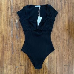 Angie Bauer Ribbed Jersey Cut Out Bodysuit - Black Sarah Bodysuit - M